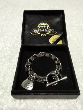 NWT Hard Rock Couture Silver Pick Link Charm Bracelet With Box